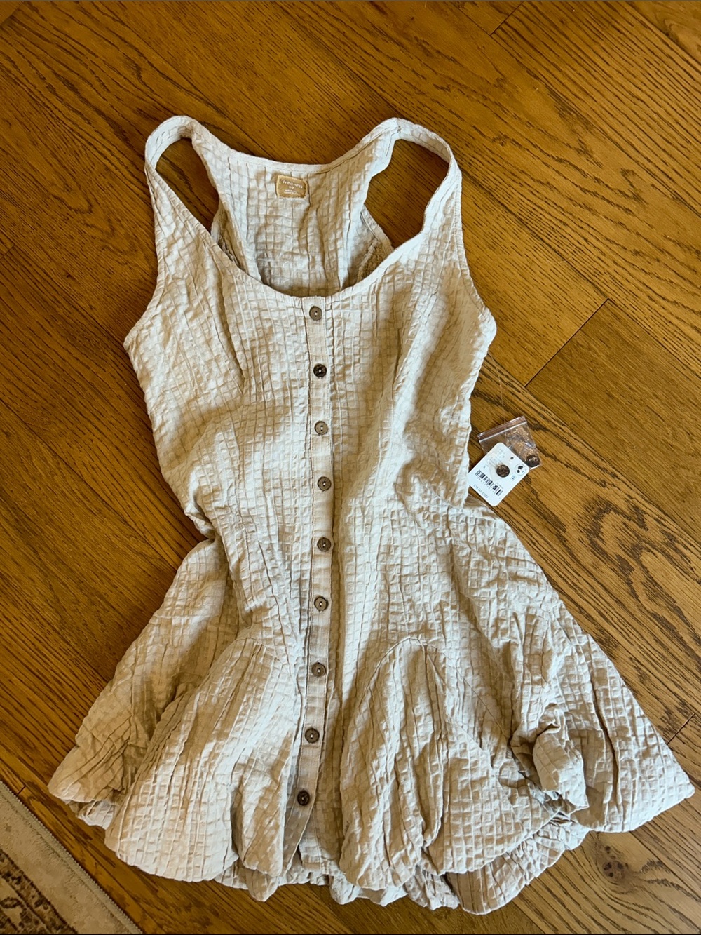 Free People Cream Textured Button-Front Mini Dress